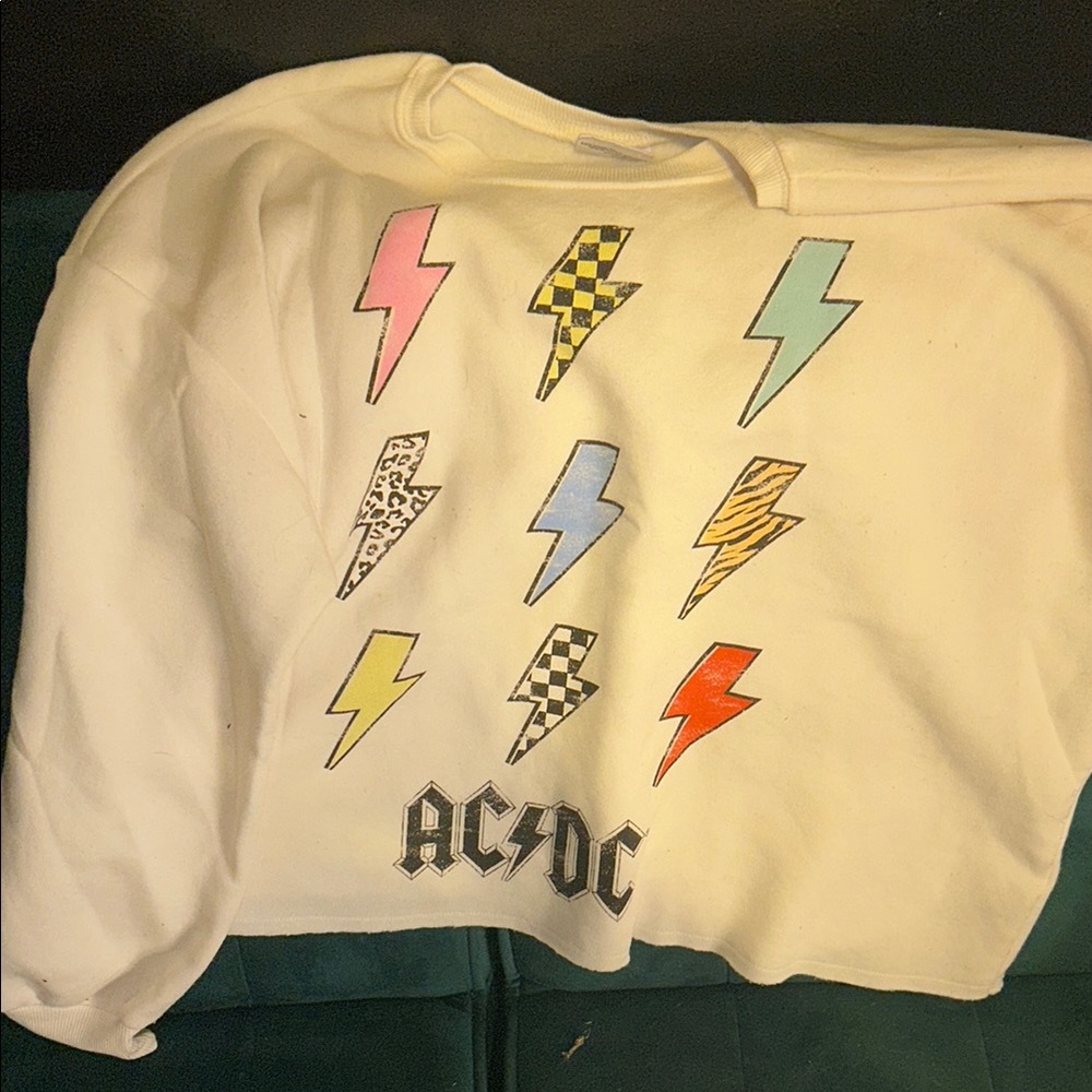AC/DC White Sweater with Colorful Lightning Bolts